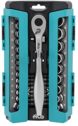 HB 41tlg Steckschlüsselsatz Knarrenkasten AKM008-G 120-Zahn 1/4&1/2 Ratsche Versiegelter Kopf Schnelllösefunktion Verlängerung Torx PZ PH SL HEX Bits Profi Werkzeugset CR-V Stahl Taiwan