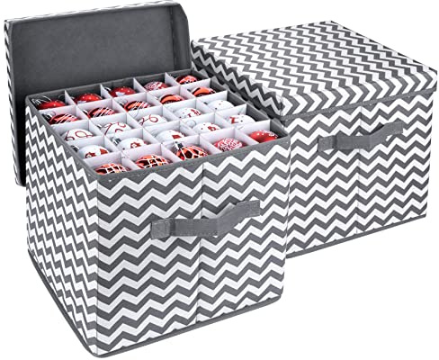 Aufbewahrungsbox für Weihnachtskugeln 2er Set, Sortierbox für Christbaumkugeln Weihnachtsschmuck mit Unterteiler, Faltbare Aufbewahrungskiste mit Griff für ca.83 Weihnachtskugeln(30 x 30 x 30 cm)