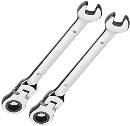 Llave de trinquete de 9 mm, 2 llaves combinadas de trinquete, llave métrica de extremo abierto de acero al cromo vanadio endurecido con cabeza flexible