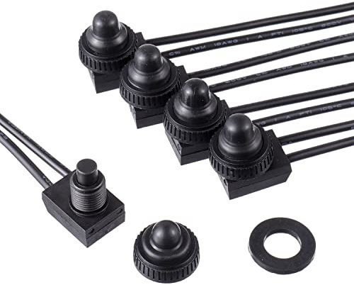 EPLZON 12V Impermeabili Interruttori a Pulsante ON/OFF SPST Interruttore con cavi da 4,5'' per camper/moto/auto KP-107 (Confezione da 5 Pezzi,nero)