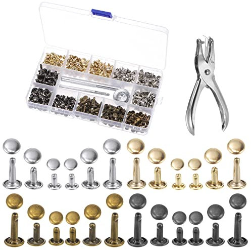 sourcing map 240 Sätze Leder Nieten Kit 4 Farben 3 Größen Metall Nieten Doppelkappe Niete mit 3stk Einstellung werkzeug Nieten/Zangen für Leder Stoff Reparatur Dekoration