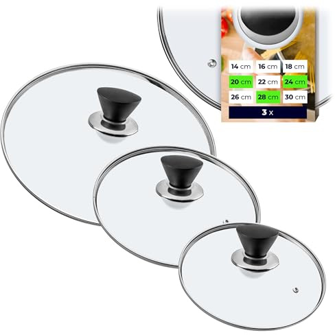 KADAX Ensemble de couvercles de casserole, couvercles universels en verre avec poignée, ensemble de couvercles résistants à la chaleur de différentes tailles, ensemble de couvercles de poêle