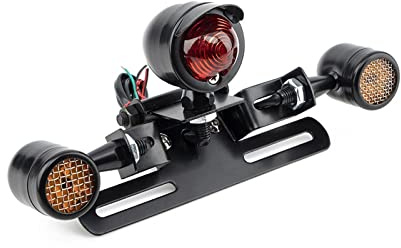 Kennzeichenhalter Motorrad Metall Schwarz Rücklicht Mit Grill Blinker Licht Für Cafe Racer Bobber Choppers Bike