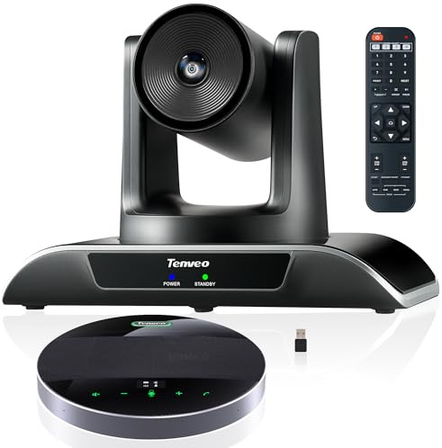 Tenveo 3X Optical Zoom 1080P 60FPS PTZ Conference System with 93°Wide-Angle Lens and MagiCall Bluetooth Speakerphone, Video Output via USB 3.0/HDMI/RS485/RS232, Ideal for Large Meetings