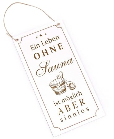 Dekolando Saunieren Schild Holz graviert - Ein Leben ohne Sauna ist möglich aber sinnlos - Türschild Saunaschild Saunadeko 10 x 20 cm