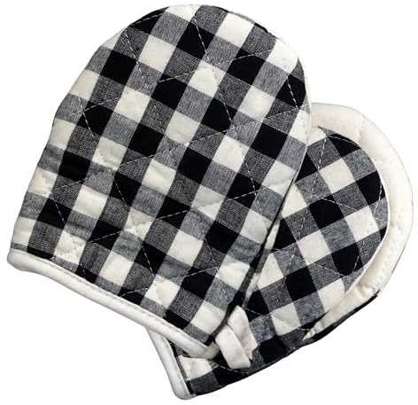 AMRAMI Ofenhandschuhe hitzebeständig, Topfhandschuhe Set aus Baumwolle zum Kochen und Backen, 2 Backofenhandschuhe, waschbar (Kleinkariert Schwarz/Weiß)