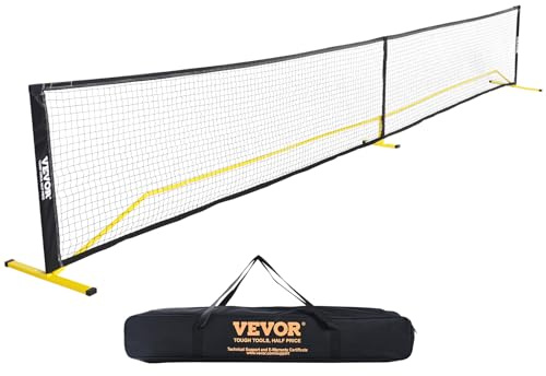 VEVOR Système de Filet de Pickleball Portable, Filet de Taille Réglementaire de 672,6 cm, Cadre en Métal Stable Résistant aux Intempéries et Filet en PE Solide, Jeu en Plein Air avec Sac de Transport