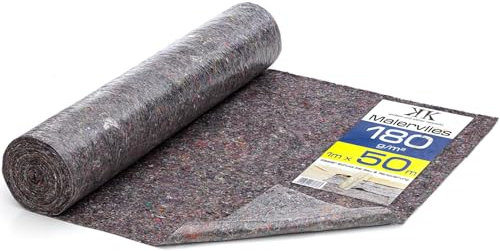 KK Verpackungen® Malervlies 1m x 50m 180 g/m² | Abdeckvlies mit Durchsickerungsschutz für Boden | 1 Rolle Schutzvlies mit PE-Folie als Anti-Rutsch-Beschichtung