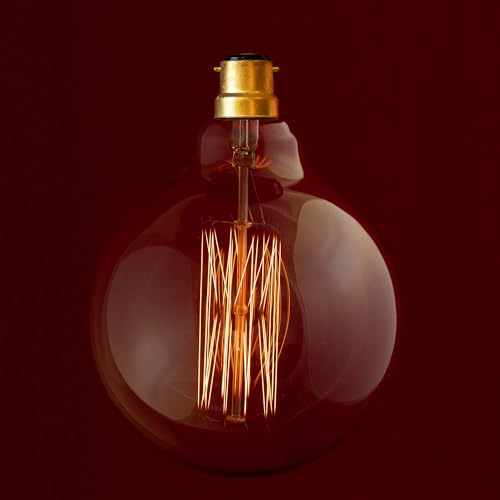 William & Watson Edison Vintage Globe Squirrel Cage Dimmable Light Bulb, 40W Incandescent B22 Bayonet Amber Old Fashioned Retro Lamp (Globe G125 XL Extra Large (125mm Width))
