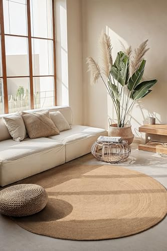 Hanse Home Jute Teppich Rangpur Rund – Natur Wohnzimmerteppich - Handgewebt & Natürlich – Boho Naturfaser Juteteppich für Wohnzimmer, Schlafzimmer, Esszimmer, Flur, Küche – Natur Gold, 100cm