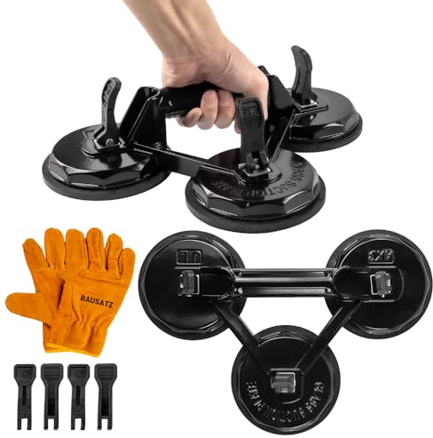 BAUSATZ 140kg Saugnapf Heavy Duty Saugnapf für Glassauger Heber Saugnapf für Glassauger Saugnapf zum Heben von großen Glasfliesen Saugheber Auto Dent Puller (Aluminium, Schwarz, 3 Kralle, 2-Pakete)