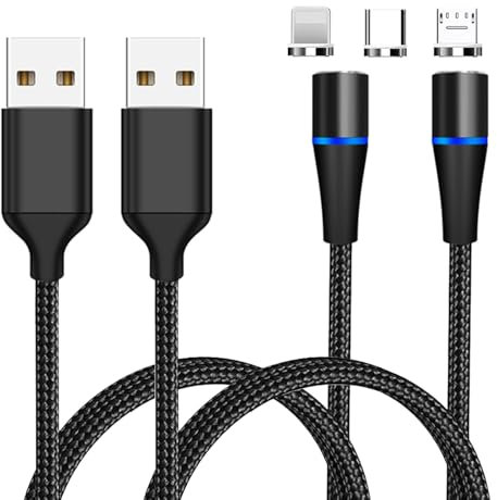 Câble Magnétique USB C 3 en 1 Transfert de Données Câble Aimanté pour Micro USB/Type C/iProduits Câble de Charge en Nylon 7Pin Tressé pour iPhone 15, Samsung, Huawei, Xiaomi (1M/Lot de 2)