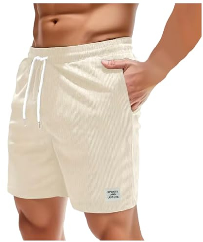 KBOPLEMQ Pantaloni corti da uomo a corda, pantaloncini con tasche, estivi, casual, corti, elasticizzati, in vita larga, da spiaggia, da uomo, corduroy, comodi, per il tempo libero, corti e leggeri