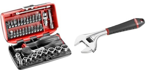 Facom Coffret Compact de Serrage et Vissage Complet NANO 38 Pièces 6 Pans 1/4 Métrique & Clé à Molette - 101.8G - Ajustement Rapide avec Écrou - Ouverture Extra-Large Polyvalente