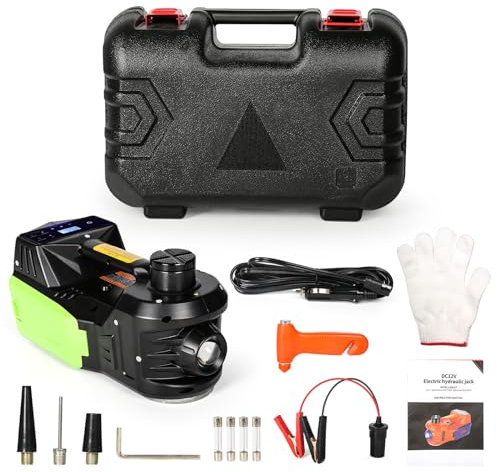 VOBOR Gato Eléctrico para Coche, 5T Gato Hidráulico 12V con Luz LED e Inflador, 155-450 mm Juego de Gatos Elevador para Automóvil, SUV, Sedán