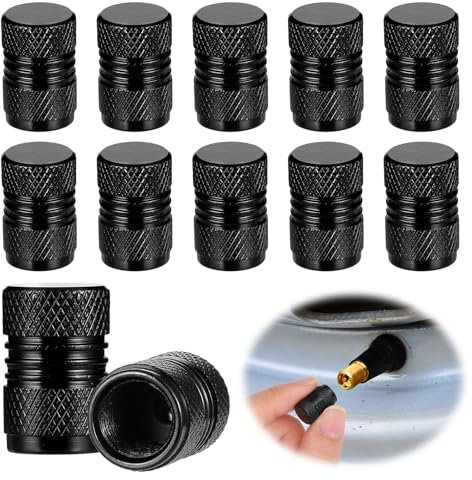Dimeho Lot de 12 bouchons de valve de pneu de voiture avec joint pour pression des pneus stable - Convient pour camion, moto, SUV, vélo - Noir