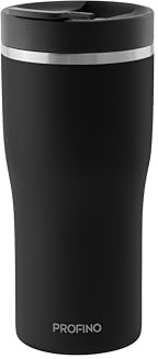 PROFINO Barista Thermo To Go mugg 0,35 l | svart | läckagesäker tack vare dubbla locksystem | BPA-fri | diskmaskinssäker | rostfritt stål termosmugg kaffe to go håller 3 h varm och kall 6 h