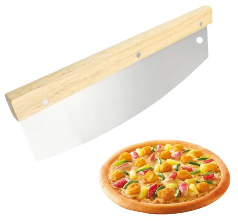 Pizzamesser Edelstahl -Edelstahl Pizzaschneider mit 32cm Klinge, Holzgriff | Schnelles und gleichmäßiges Schneiden, Effektiver als Pizzaroller