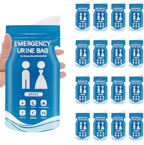 SPOKKI 16 Stück Einweg-Urinbeutel 850CC Gel-Urinbeutel Tragbare Natursekt Beutel Urinbeutel für Unterwegs für Männer, Frauen, Schwangere, Patienten, Kinder, Reisen, Auto, Camping, Wandern