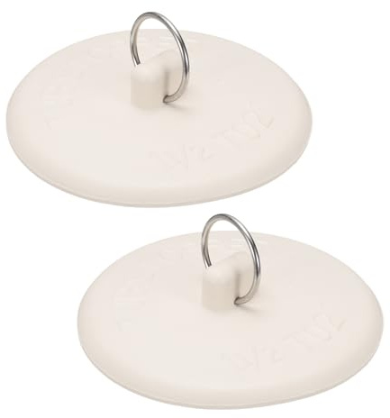 uxcell 2Pcs Drain Stoppers, Rubber Bathtub Stopper Sink Plugs Caps with Hanging Ring for Bathtub Kitchen Bathroom (White - 1-1/2)