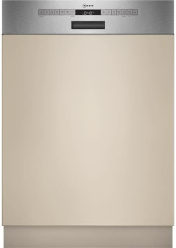 NEFF Lave-vaisselle intelligent, semi-intégré, 60 cm, avec panier à couverts, très silencieux, nettoyage puissant avec Chef 70 °C, bouton favori, acier brossé, Aqua Stop S145HTS04E, N 50