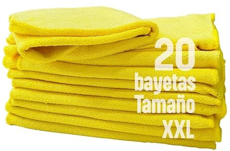Clim Profesional 20 Bayetas de Microfibra Adi-Eco XXL Multiusos 40x40 cm Color Amarillo Súper Absorbentes y Reutlizables.