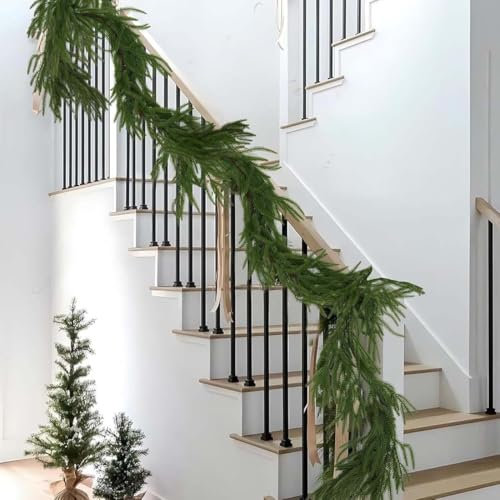 Natürliches Weihnachtsgrün - Real Touch Norfolk Pine Garland, Tannengirlande Weihnachtsgirlande Kunststoff, Weihnachtsgirlande, künstliche Dekogirlande, Tannen Girlande als Weihanachtskranz (2.7M)