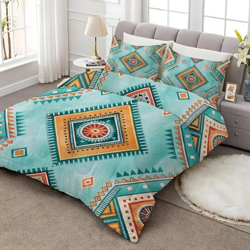 Bettdecke 200x220 Ohne Bezug Nutzbar, Abstrakter Liniendruck Bettdecken Waschbar Ganzjahresdecke Boho 4 Jahreszeiten Steppdecke, Bettzeug Microfaser mit 2 Kissenbezug für Sommer Winter Doppelbett