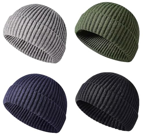 TUONYIS 4 Pieces Beanie Hat,4 Colours Men's Beanie Hats,Fisherman Beanie Thermal Autumn Winter Hats,Knit Beanie for Men and Women,Insulated Wolly Hat for Hiking Cycling Outdoor Activities(4 PCS)
