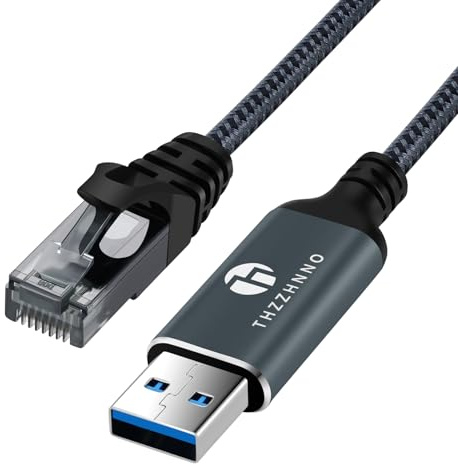 Thzzhnno USB zu Ethernet Adapter 10M, USB 3.0 A auf RJ45 Stecker, Kabel direkt angeschlossenes Gigabit-LAN-Netzwerk, kompatibel mit Laptop, PC, MacBook, Switch, Windows, MacOS, Linux