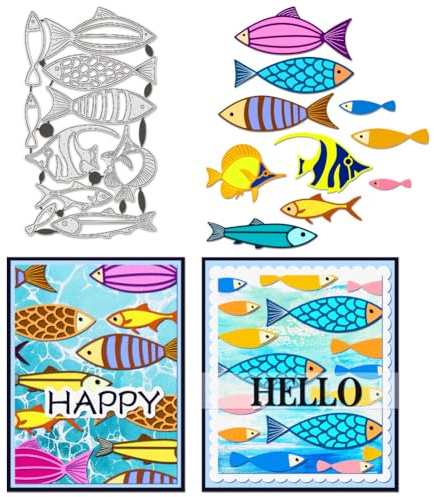 BENECREAT Troqueles con Motivos de Peces para Hacer Tarjetas, Plantillas de Acero Al Carbono con Varias Especies de Peces para Cortar Metal, Álbumes de Recortes, Manualidades, Decoración del Hogar