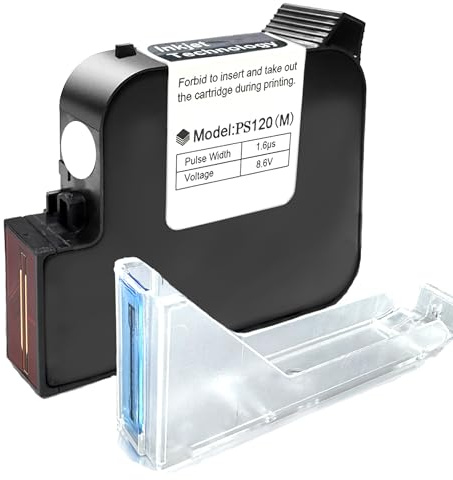 Cartouche d’Encre Solvant à Séchage Rapide Originale de Remplacement PS120 pour Imprimante à Jet d’Encre Portable et Mini, Compatible avec les Machines de Codage à Buse 1 Pouce/25.4 mm (Blanc, 72 ml)