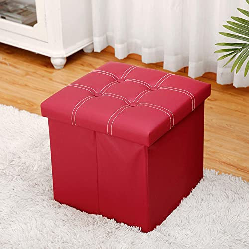Ottomane Bank mit Deckel, Leder-Fußhocker, Spielzeug, Aufbewahrungsbox, wasserabweisend, quadratisch, rechteckig, Fußhocker, rot, 38 x 38 x 38 cm
