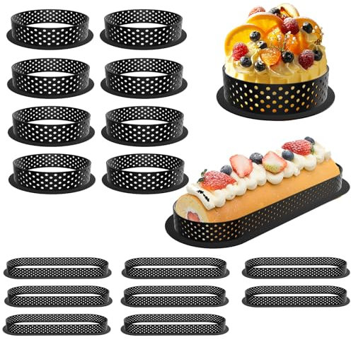 16 Pezzi Anello Crostata Forato,Mousse Torta Rotonda ellittica Muffa Cottura Dessert Strumento di Decorazione Crostate Anelli Forati,Riutilizzabile Tondo da Plastica Perforato Cottura Accessori