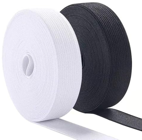 Lot de 2 rouleaux d'élastique pour couture, 6 m chacun de blanc et noir, pour la couture de bandes élastiques jusqu'à 20 mm de large, ceinture élastique, ceinture de bricolage, bandes de perruque