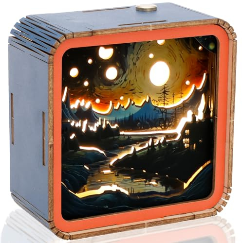 Luce notturna in legno 3D, foresta silenziosa, puzzle fai da te per adulti, luce notturna per la cura degli occhi con interruttore touch e luminosità regolabile, regali personalizzati per familiari