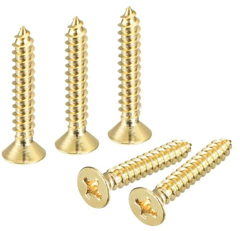 QUARKZMAN 40 Stück Holzschrauben M3.5×20 mm Kreuzkopf Senkkopfschrauben Farbe Messing Selbstschneidende Schrauben mit Senkkopf Senkkopfschrauben für Bürogeräte Holzmöbel Holzarbeit DIY