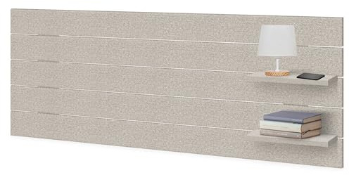DHOME Testiera in Legno Riciclato DM con Mensole Stile Pallet Comodino Integrato Ripiani per Letto Stile Nordico Ferramenta Inclusa (Orizzontale, Spighe Beige, 135cm)