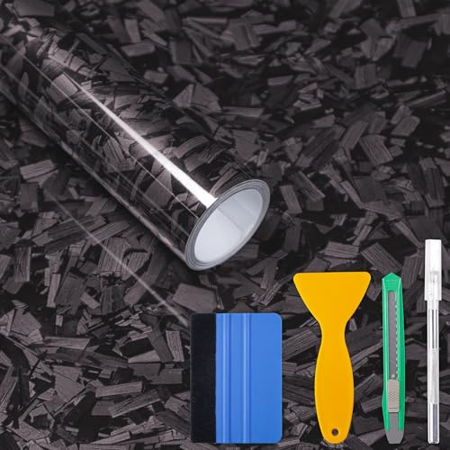 Foneso Vinilo Adhesivo Efecto Carbono Forjado Negro Brillante (150x30cm) - Película Premium con Tecnología Anti-Burbujas e Impermeable para Coche, Moto y Muebles