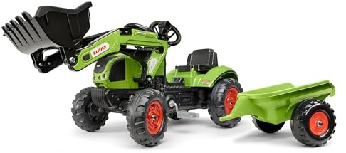 Falk 2040ML Claas escavatore a pedale con rimorchio, escavatore a pedale, trattore a pedale per bambini con volante e clacson, per bambini dai 2 ai 5 anni, giocattolo cavalcabile - Verde
