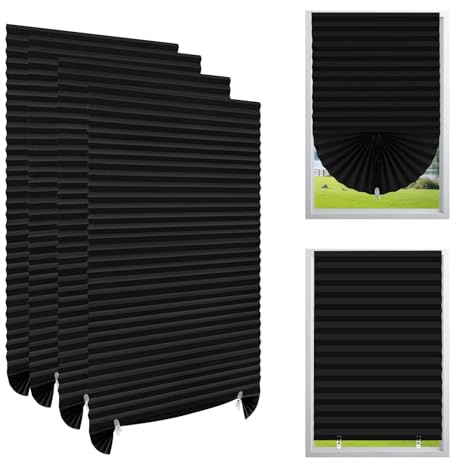 4 Pack Temporary Blinds, 150 x 60cm Stick on Blinds Curtains, Temporary Blackout Curtains No Drilling for Home Bedroom Bathroom (Black)