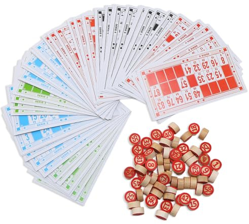 JYNVO 138Stück Lotto Bingo Spiel Set, 38 Stück Bingo Karten + 90 Stück Bingo Chips, für Spieleabende Freunde Familie Kinder Bingo Zettel