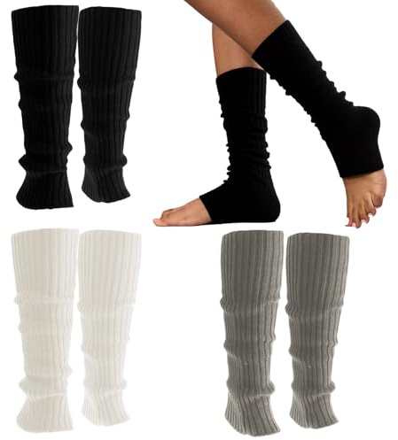 WUDEUI 3 Pairs Leg Warmers, 80s Ribbed Knitted Ladies Preppy Boot Socks, Stylish Y2k Sports Party Yoga Ballet Accessories for Women Girls