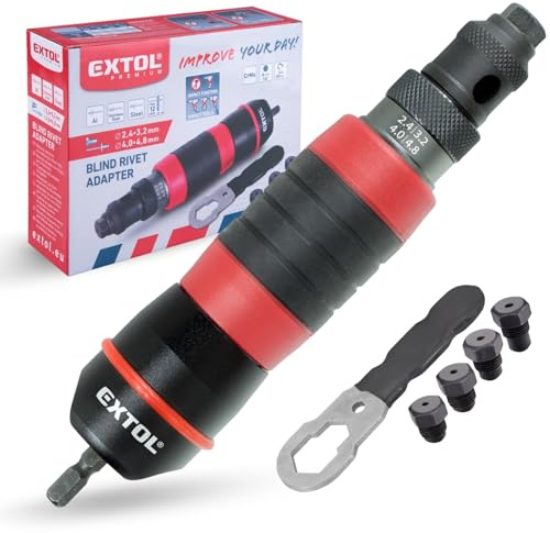 Extol Premium Nietenaufsatz - Für Bohrmaschine & Akkuschrauber mit 6mm Sechskantaufnahme - Blindnietzange für 2,4-4,8mm Nieten - Universeller Nietaufsatz für Aluminium, Stahl & Edelstahl Blindnieten