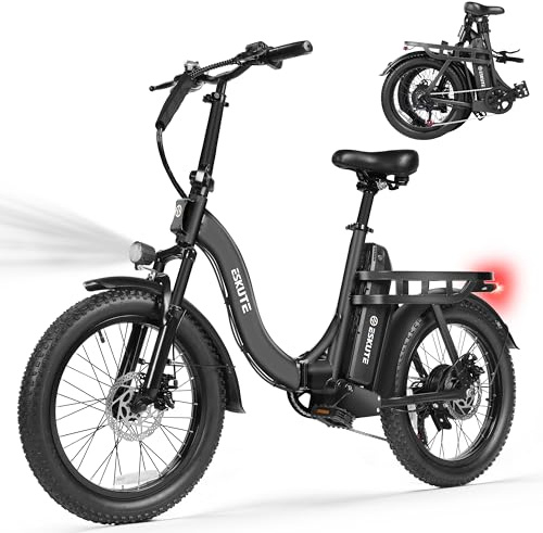 ESKUTE Electric Bike for Adults – 1200W Peak Motor, Folding 20x3 Fat Tire E‑Bike, 48V 10.4Ah Battery, Step‑Through Cargo Fold Ebike, 28 MPH, 7‑Speed, Up to 55 Miles