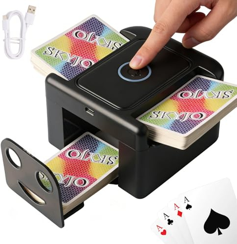 Buldoospok M5L Wiederaufladbar Automatischer Kartenmischer 2 Decks, Elektrische Mischmaschine Karten, Tragbar, Vollautomatisch Spielkartenmischer für Skyjo Romme FLIP7 PILI (Schwarz)