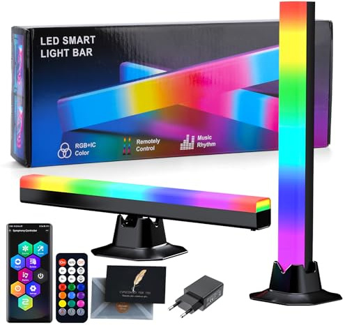 KIMIGO Smart RGB Barres de Lumière, 2pcs 32cm Gaming TV Light Bar avec Sync Musicale, Light Lampe Connectée avec App & Télécommande, pour Jeu, Télévision, Pièce, PC(avec USB Adaptateur et Carte)