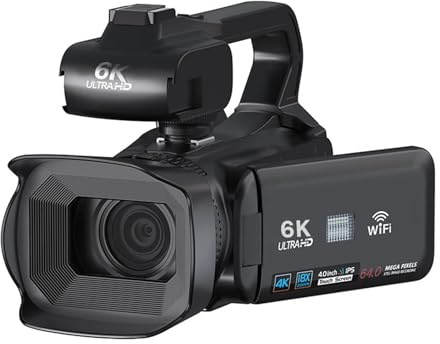 YVAAASIYC Videocámara Vintage Full 6K UHD 60FPS for transmisión en Vivo y Vlogs, cámara de Video 18X 64 MP, grabadora Digital AF, Pantalla giratoria 4(Only Camcorder)