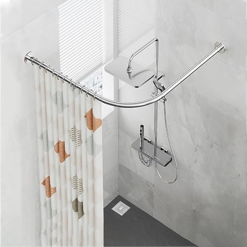 Bastone per tenda da doccia a forma di L, senza foratura, in acciaio inox, 120 x 120 cm, design ad angolo argento, per vasche da bagno, versatile doccia e appendiabiti e facile da installare
