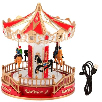 Generisch Weihnachtskarussell Spieluhr mit LED Beleuchtung und Rotation USB oder Batterie betrieben Musikbox Deko für Weihnachten Zuhause Wohnzimmer Sammler Geschenk